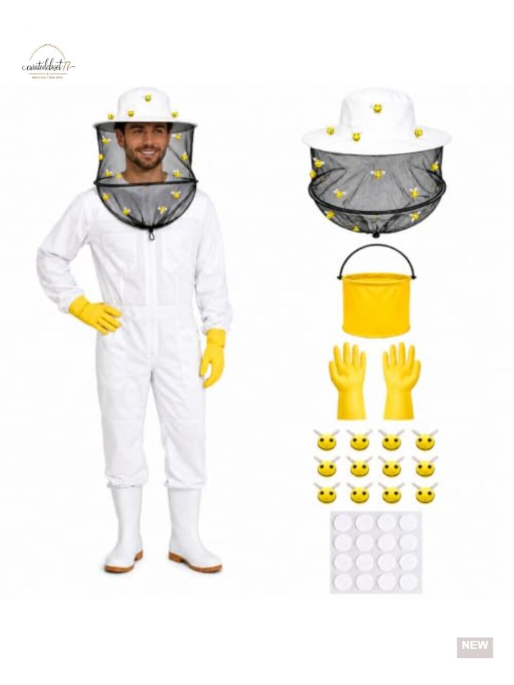 Beekeeper Costume Set Hat Gloves Bee Ornaments Halloween Accessory Kit Adult